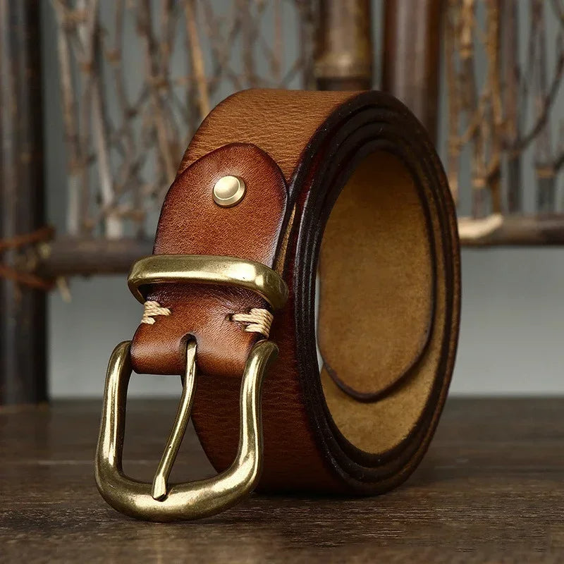 Sleek black full-grain leather men's belt, perfect for formal or casual wear. A timeless accessory.