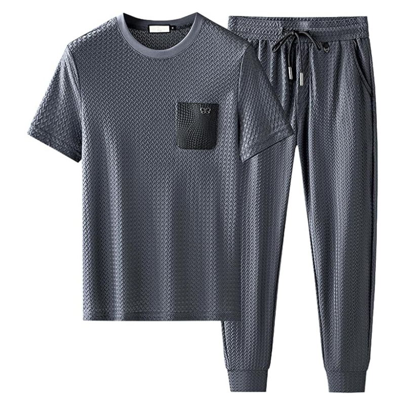 Full view of men's premium jacquard lounge set, designed for ultimate comfort.