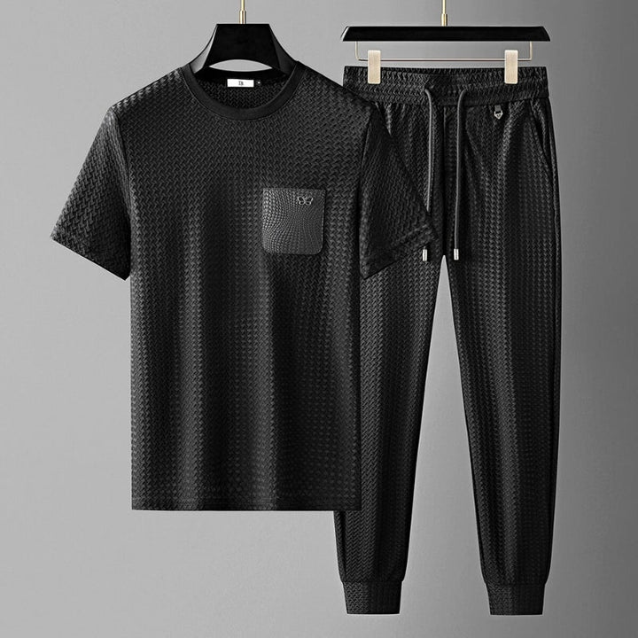 Stylish men's jacquard loungewear, ultimate comfort sleep set perfect for him.