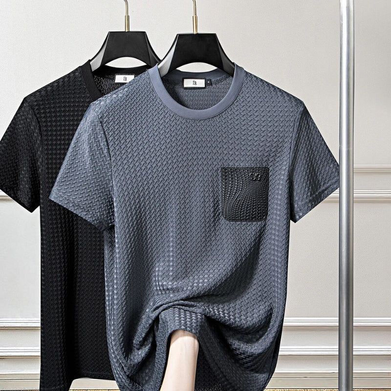 Relaxed fit men's jacquard loungewear, a comfortable and stylish two-piece set.