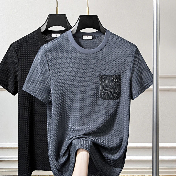 Relaxed fit men's jacquard loungewear, a comfortable and stylish two-piece set.
