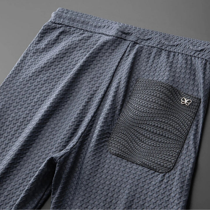 Men's jacquard casual wear set, featuring a comfortable top and matching bottoms.