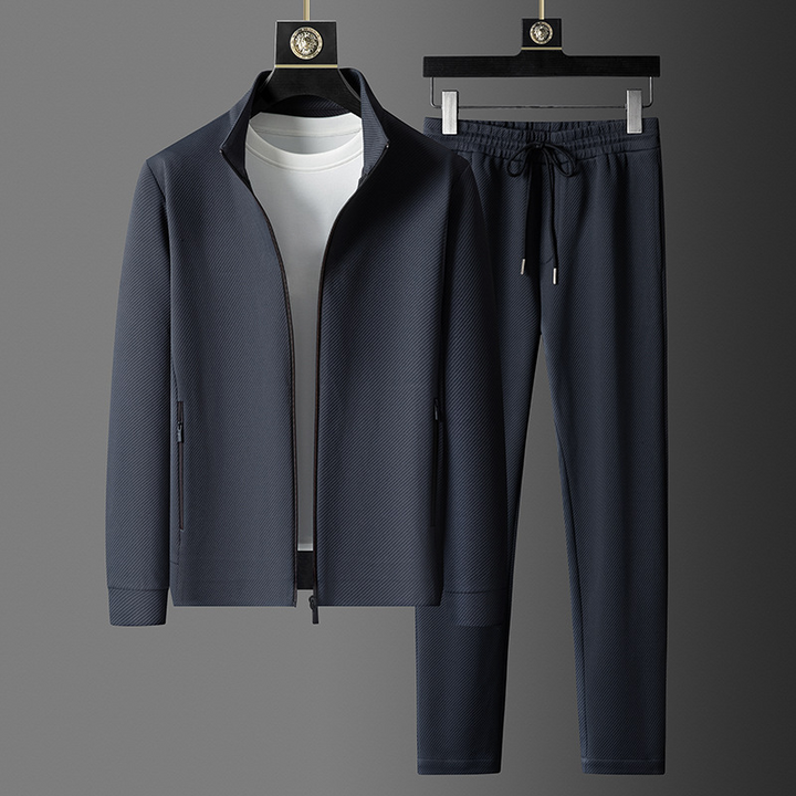 Men's premium tracksuit set featuring a stylish zip-up jacket and tapered joggers, ideal for casual wear.