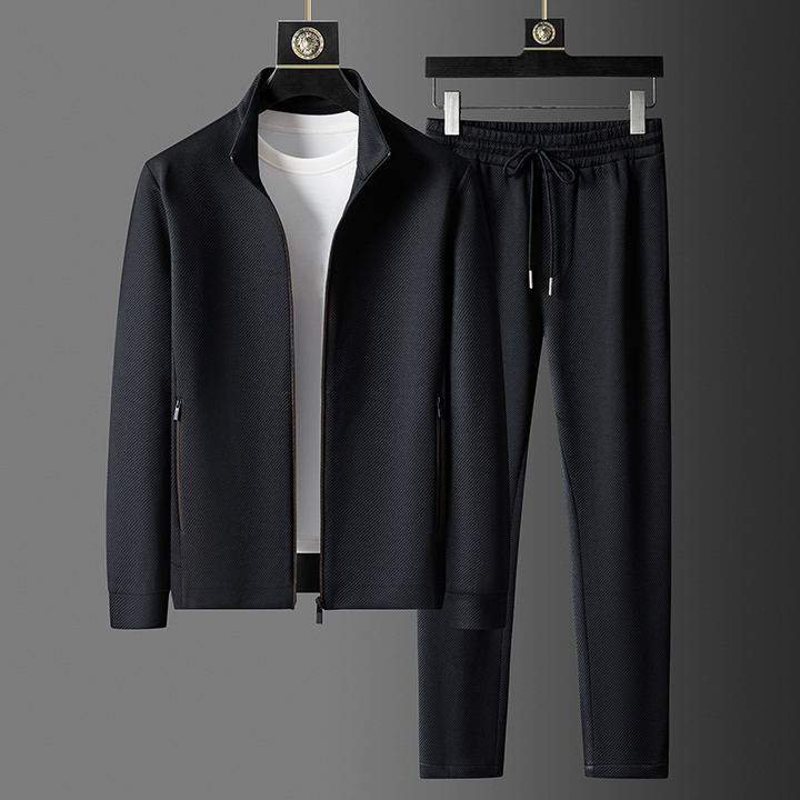 Tapered men's joggers from a premium tracksuit set, perfect for loungewear or active casual fashion.