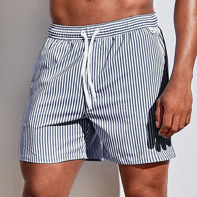 Men's versatile quick-dry striped swim shorts with a comfortable fit, great for swimming & summer outings.
