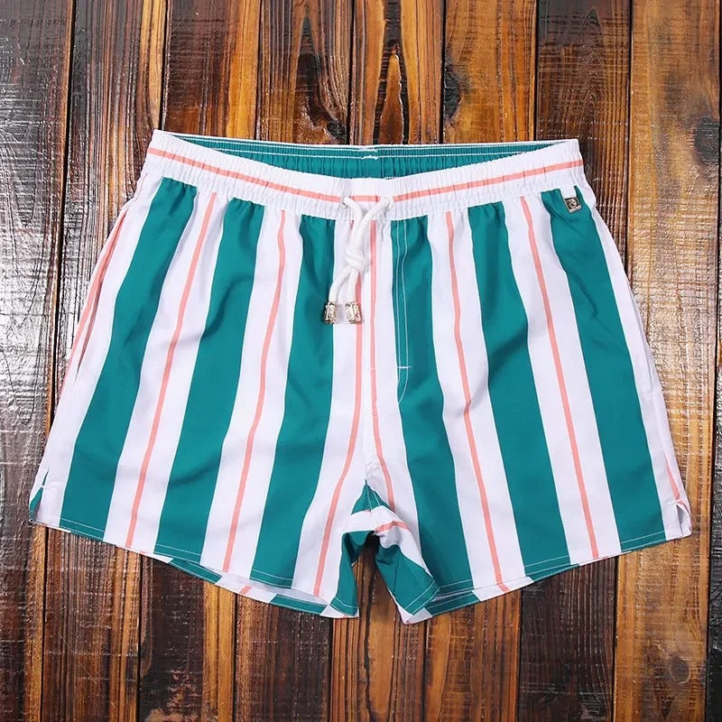 Stylish men's striped quick-dry swim trunks, summer ready