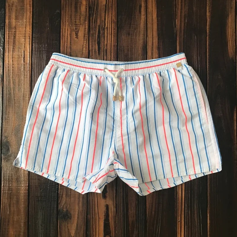 Men's quick-dry striped swimming trunks for pool or beach