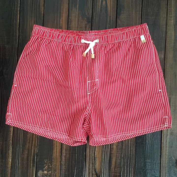 Summer men's striped quick-dry swimwear with adjustable fit