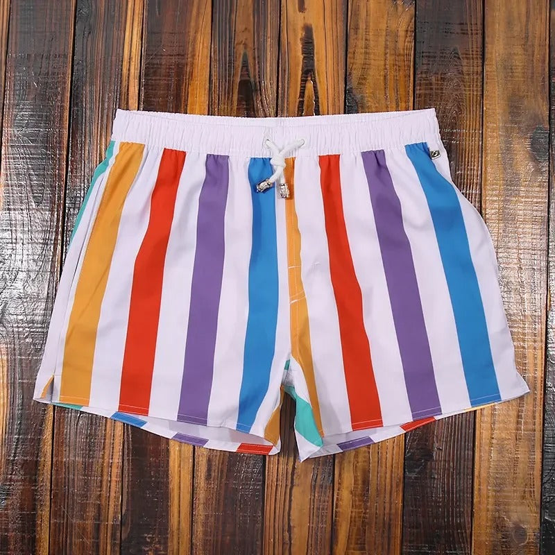 Comfortable men's striped swim shorts, perfect for summer activities