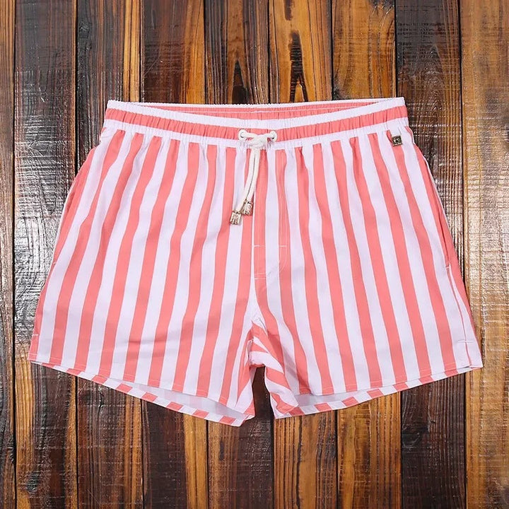 Men's quick-dry striped beach shorts, ideal for swimming