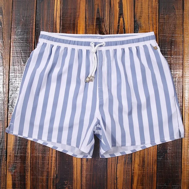 Active men's striped quick-dry swimwear, adjustable waist