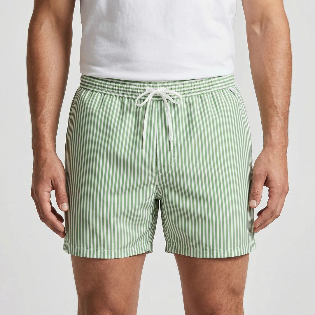 Lightweight men's quick-dry striped swimwear, great for pool and summer.