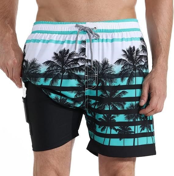Men's quick-dry swim shorts with compression, great for pool workouts, beach volleyball, and summer activewear.