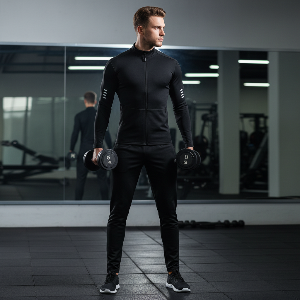 Men's quick-drying performance sports shirt & shorts set, ideal for workouts & training. Breathable & sweat-wicking.