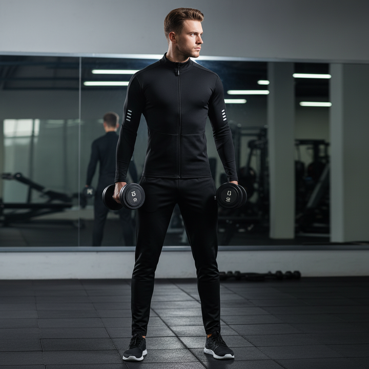 Men's quick-drying performance sports shirt & shorts set, ideal for workouts & training. Breathable & sweat-wicking.
