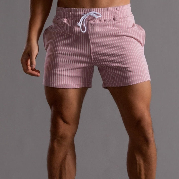 Front view of men's stylish quick-dry swim trunks, ripstop for pool & beach.