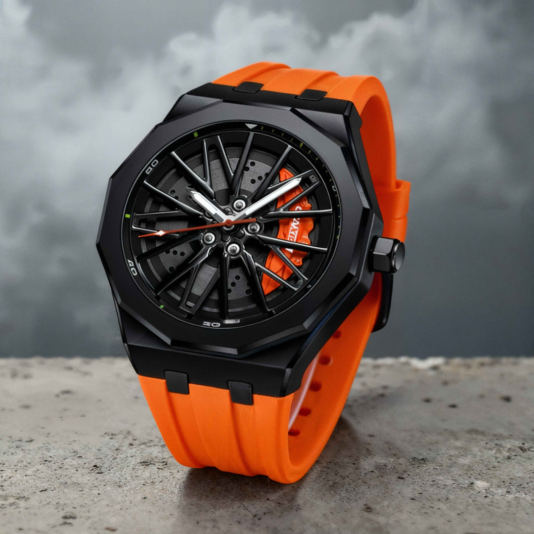 Men's racing watch for active lifestyles, featuring a water-resistant case & a vibrant silicone strap.