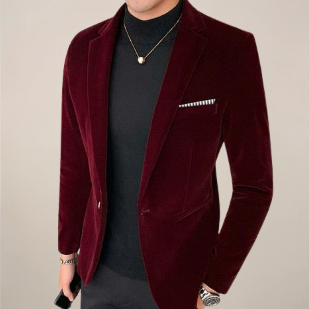 Sophisticated men's tailored formal blazer in classic color, ideal for winter style, evening events & parties.