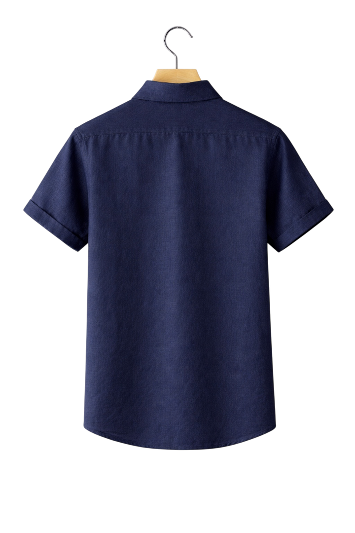 Comfortable men's button-up shirt for warm weather. Relaxed fit, collared, perfect casual summer style.