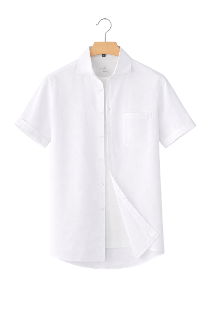 Stylish men's collared button-up shirt in a relaxed fit, ideal for warm-weather style.