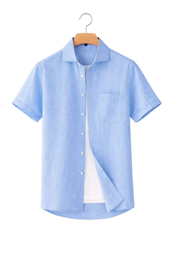 Men's button-up shirt with a refined collar, perfect for warm weather. A comfortable, casual summer shirt.