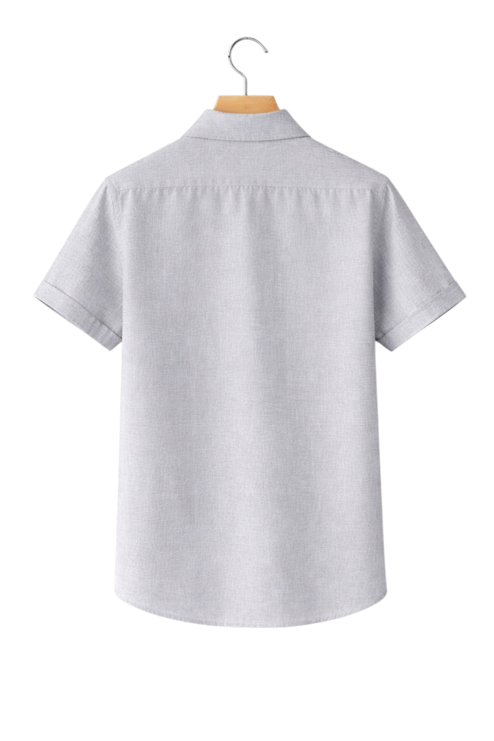 Versatile men's collared button-up shirt, great for warm weather & relaxed summer outfits.