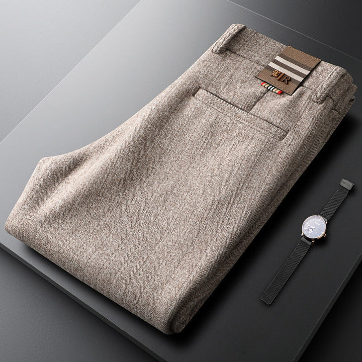 Khaki men's Regent tailored trousers, ideal for a smart casual look. Elegant & versatile.