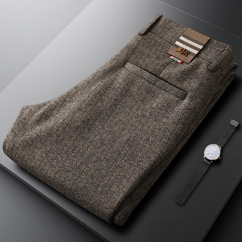 Brown men's Regent tailored pants, offering sophisticated style & comfort. Perfect for formal wear.