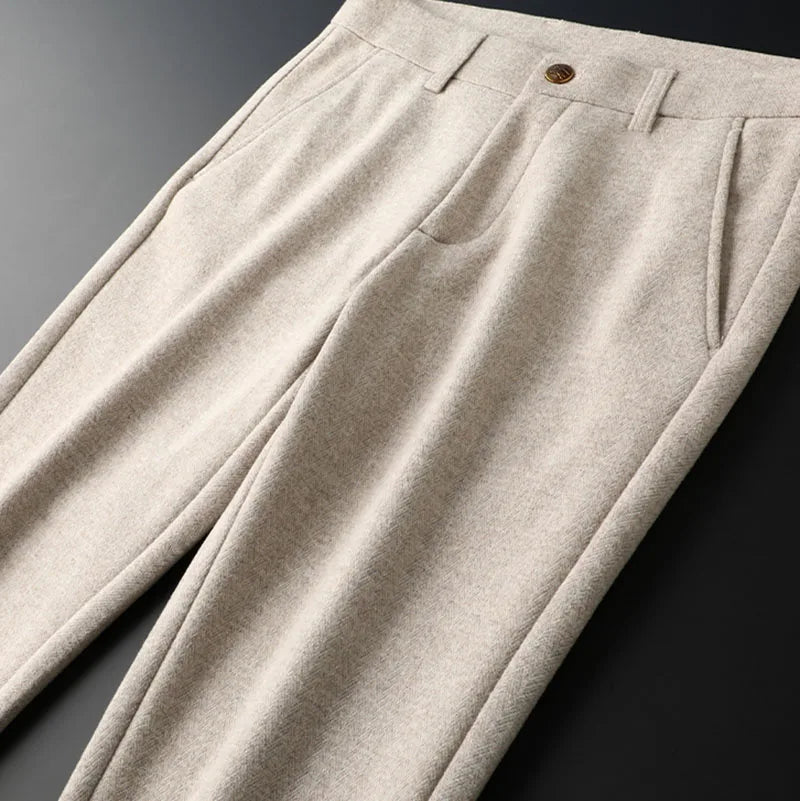 Sophisticated men's Regent tailored trousers in brown, combining classic style with modern comfort.