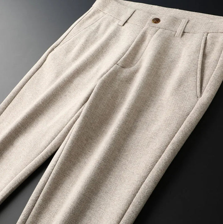 Sophisticated men's Regent tailored trousers in brown, combining classic style with modern comfort.