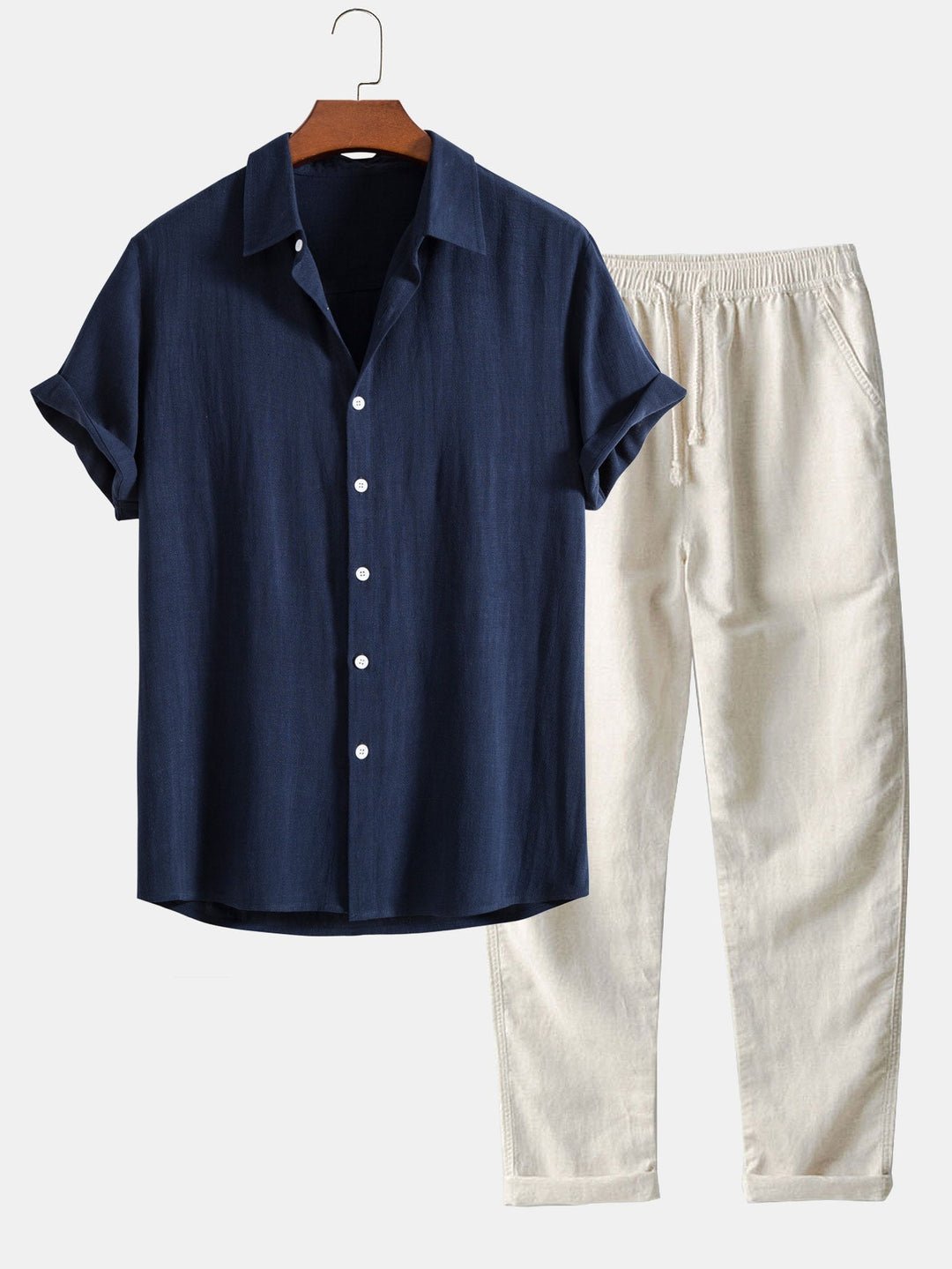 Men's relaxed band collar co-ord set, featuring a stylish shirt and comfortable trousers.