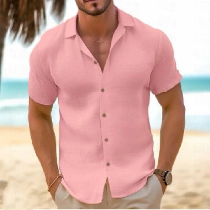 Everyday men's short sleeve casual top. Relaxed collar design, comfortable for daily wear & summer activities.