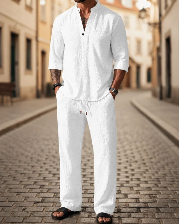 Stylish men's relaxed fit 2-piece outfit set, ideal for summer comfort, casual outings, or vacation resort wear.