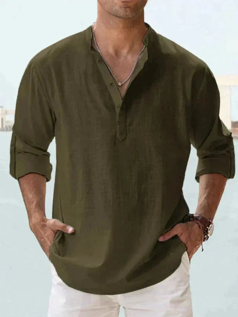 Stylish men's casual summer shirt. A relaxed long-sleeve button-down design for versatile warm weather looks.