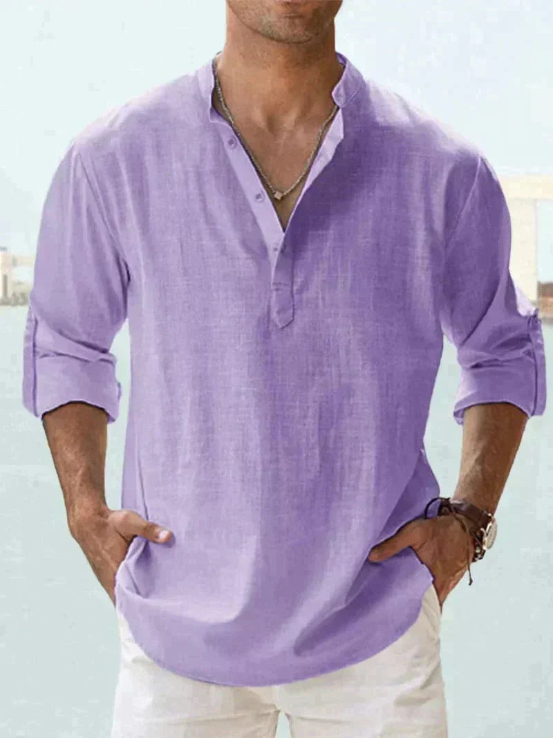 Versatile men's long-sleeve button-down summer shirt, great for casual & everyday warm-weather wear.