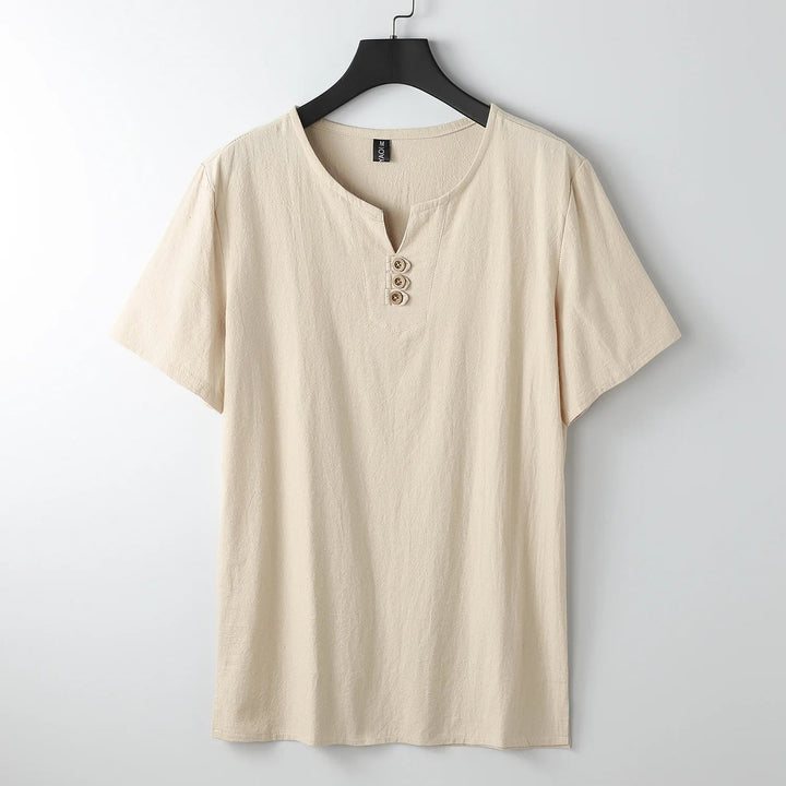 Comfortable men's button-neck tee. Relaxed fit short sleeve top, great for all-season casual & easy everyday style.