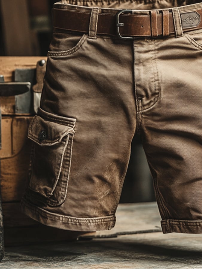 Full view of men's practical cargo pants in a relaxed fit, showcasing spacious functional pockets for essentials.