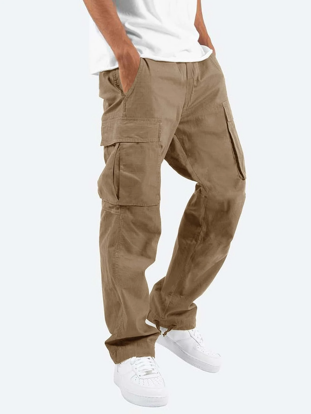 Comfortable men's relaxed fit cargo trousers, made from durable fabric, ideal for everyday wear with utility pockets.