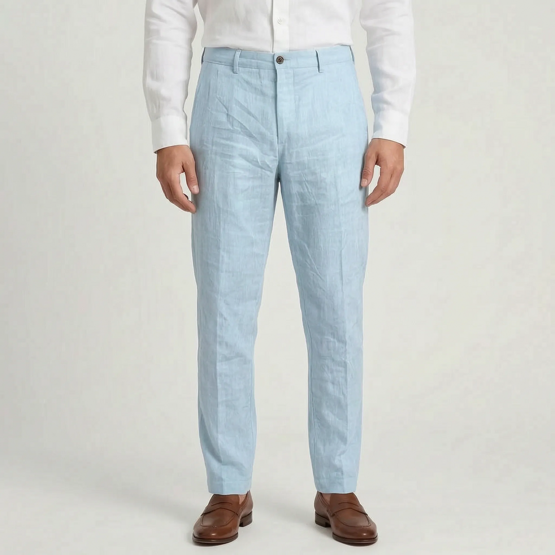 Summer-ready men's relaxed fit casual pants, perfect for warm weather office & smart casual looks.
