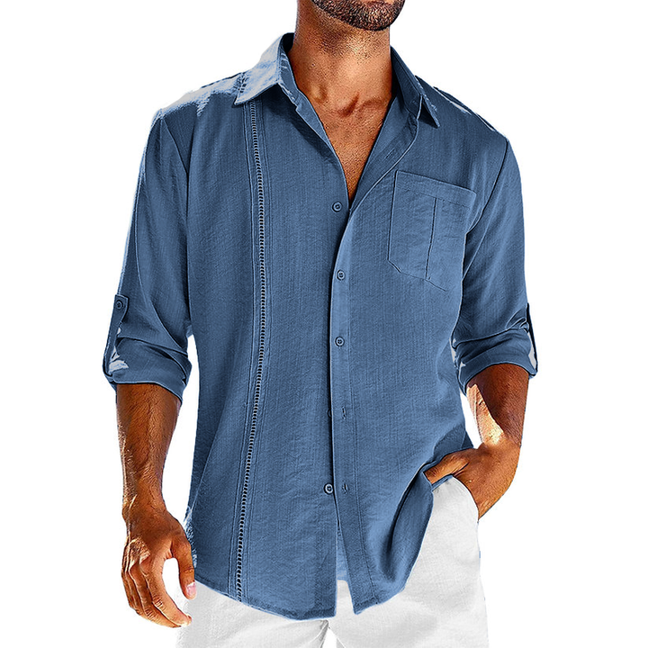 Men's relaxed fit Cuban style shirt with short sleeves, perfect for summer casual wear.