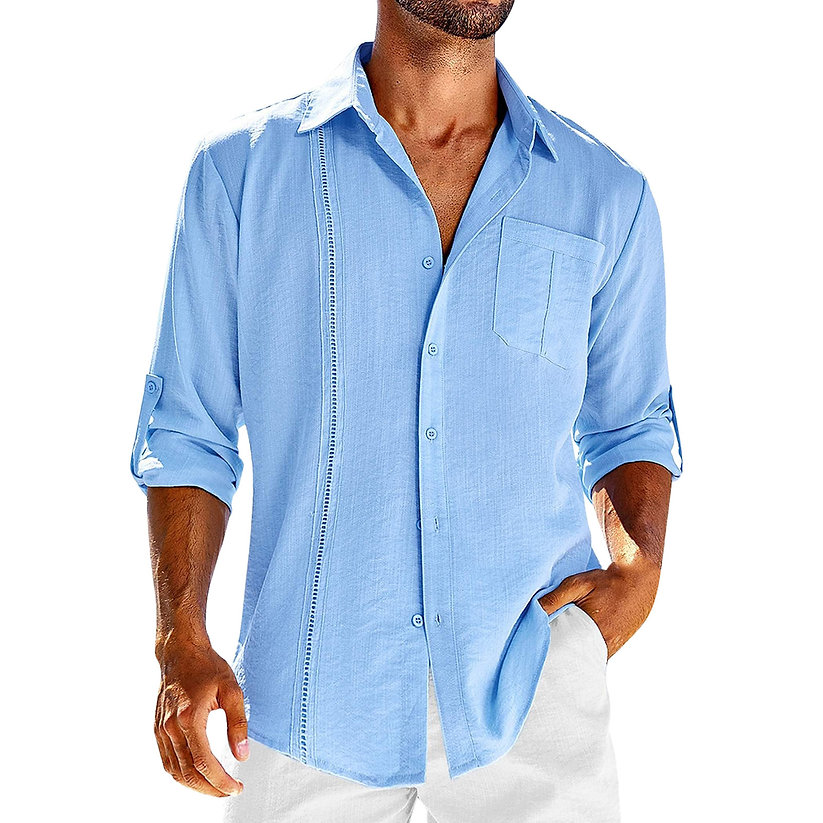 Breathable men's Cuban style vacation shirt, short sleeve & relaxed fit for ultimate summer comfort.