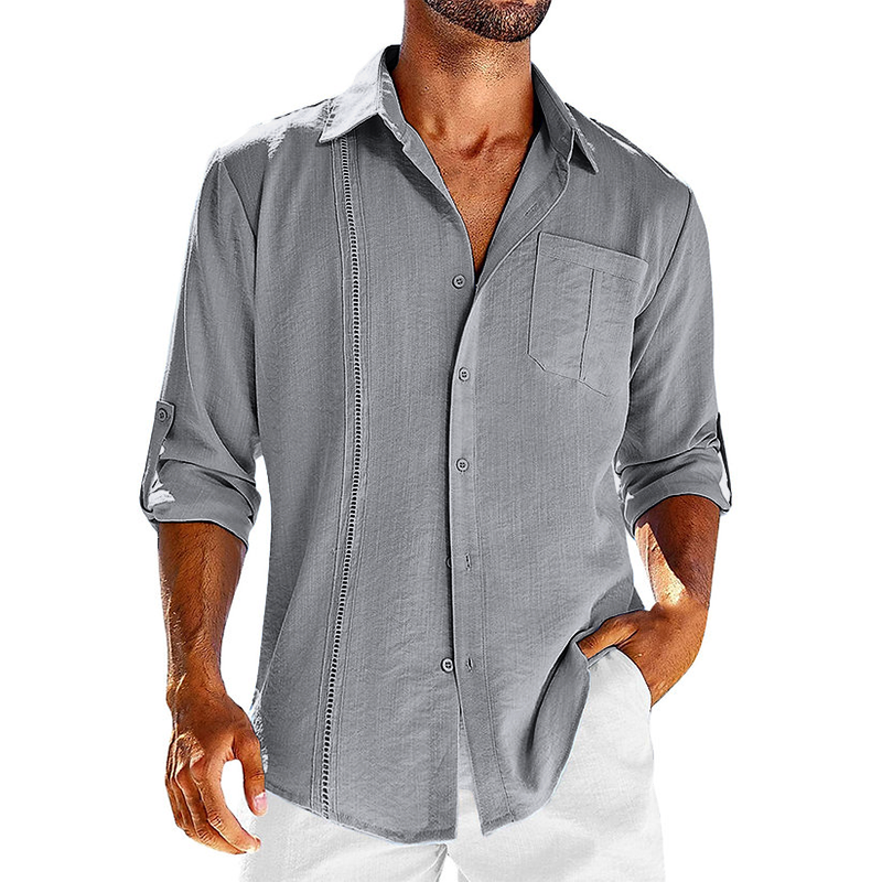 Stylish men's resort wear shirt, short sleeve Cuban style with a relaxed fit for vacation outfits.