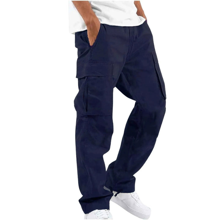 Men's comfortable outdoor cargo pants with drawstring and spacious pockets, perfect for casual & utility use.