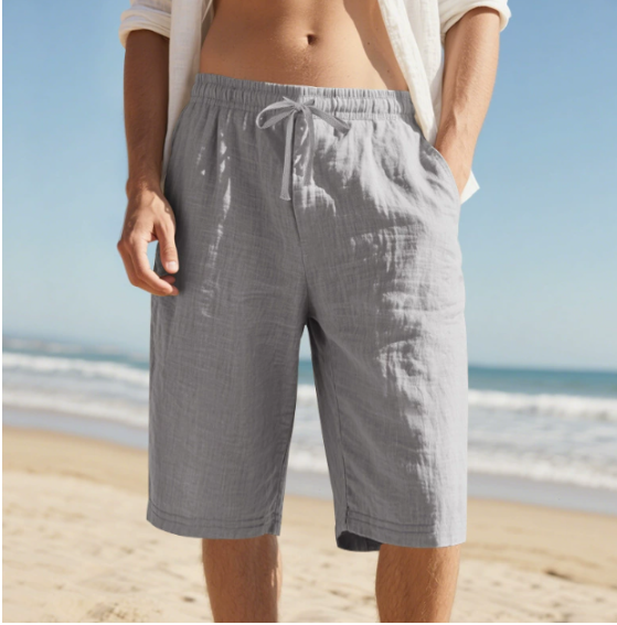 Versatile men's drawstring chino shorts, perfect for summer casual comfort and relaxed everyday style.
