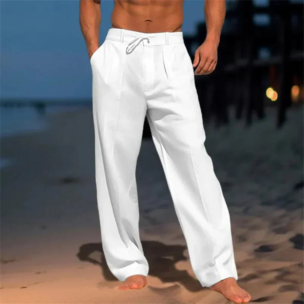 Versatile men's relaxed fit drawstring dress pants. Comfortable casual trousers, great for summer style & fashion.