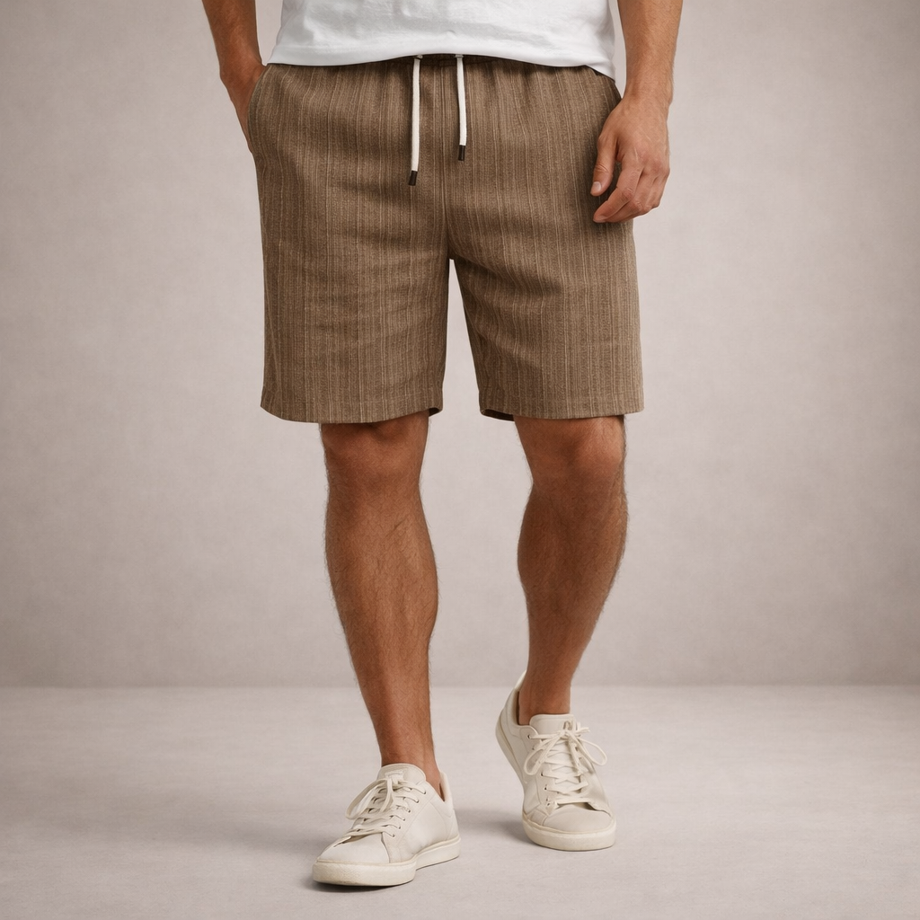 Fashionable men's relaxed fit knee-length summer shorts, with drawstring, great for trendy casual wear.