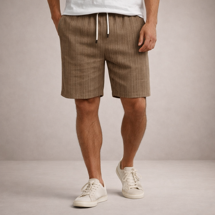 Fashionable men's relaxed fit knee-length summer shorts, with drawstring, great for trendy casual wear.