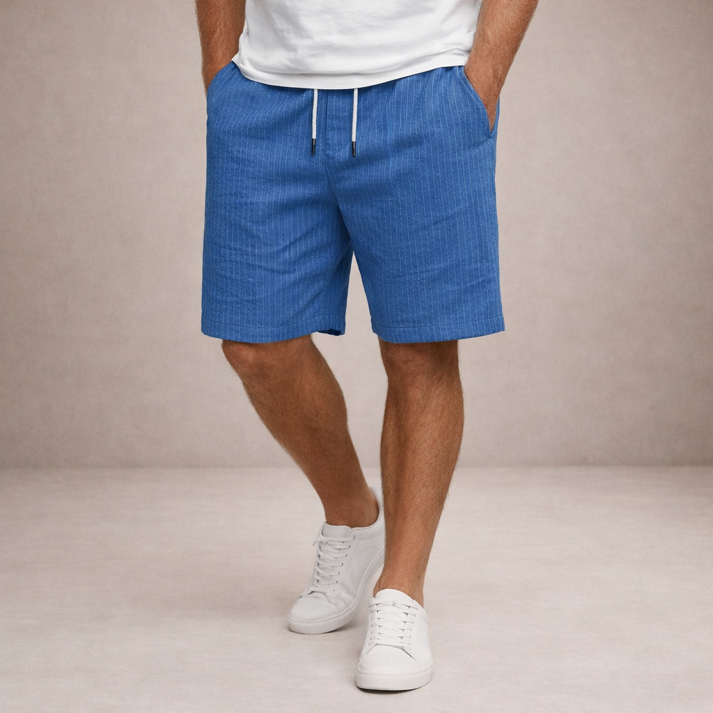 Men's knee-length beach shorts, relaxed fit drawstring style, ideal for vacation outfits & summer fashion.