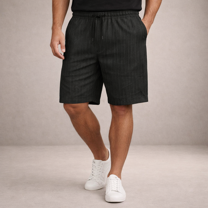 Back view of men's relaxed fit knee-length drawstring shorts, perfect for comfortable summer apparel.
