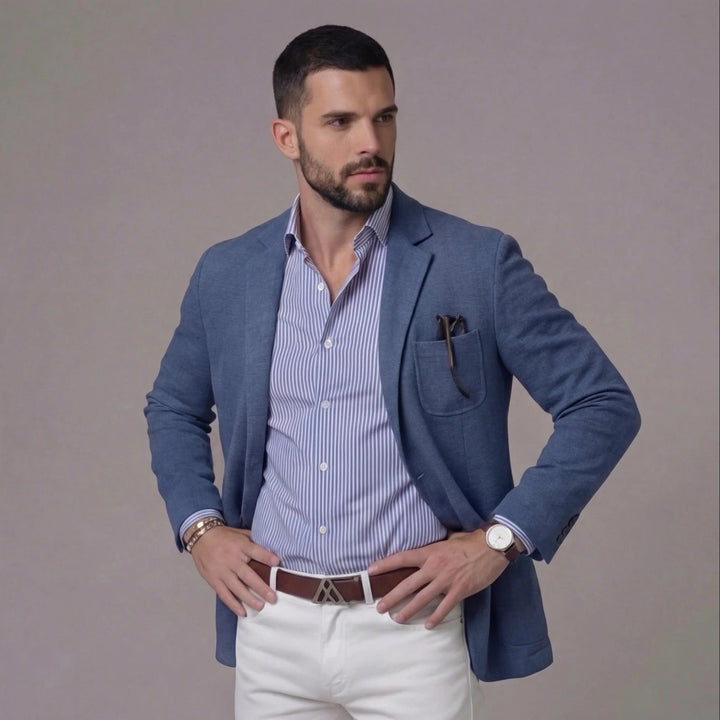 Lightweight summer blazer for men, relaxed fit design for a modern, casual fashion look.